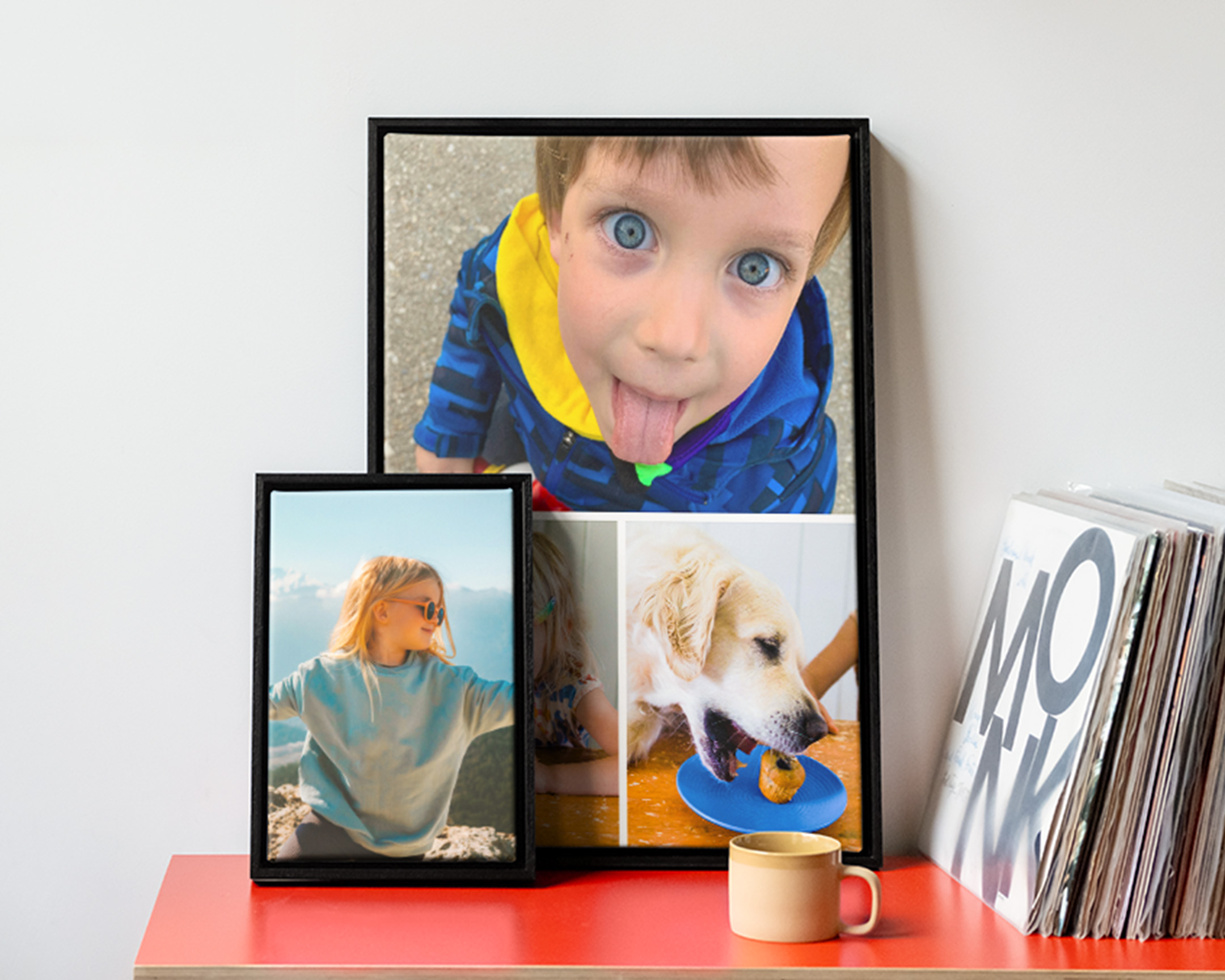 Utvalgt veggdekor som viser bilder med og uten collage