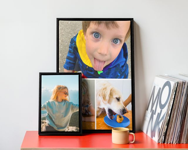 Utvalgt veggdekor som viser bilder med og uten collage