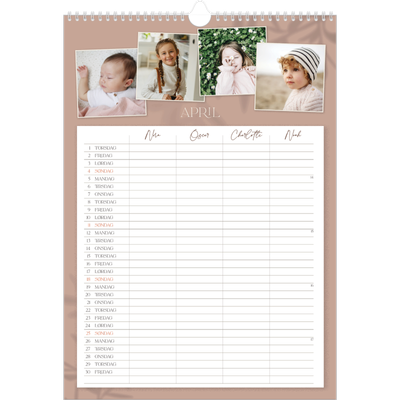 A3 Familieplanleggere — Jordnært design - Familie på 4 [April]