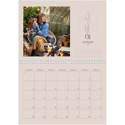 Fotokalender A4 dobbel (30 x 40 cm) — Enkel botanisk [Januar]