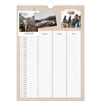 Fotokalender A3 — Naturlig planlegger - Familie på 3