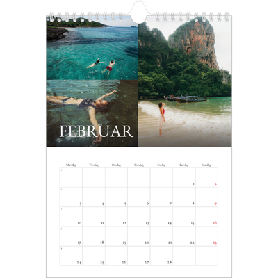 Fotokalender A4 (20 x 30 cm) — Enkel serif-font [Februar]