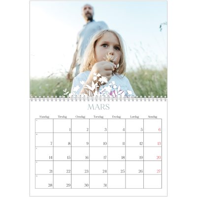 Fotokalender A4 dobbel (30 x 40 cm) — Blomstermotiv [Mars]