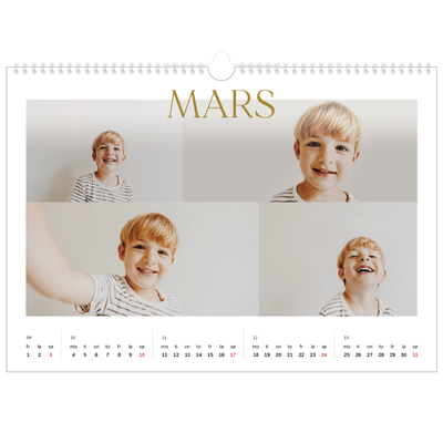 Fotokalender A3 — Gull stor skrift [Mars]