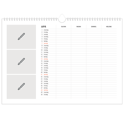 Familiekalender A3 Liggande — Design selv - Familie på 4 [April]