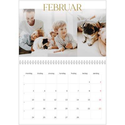 Fotokalender A4 dobbel (30 x 40 cm) — Gull stor skrift [Februar]
