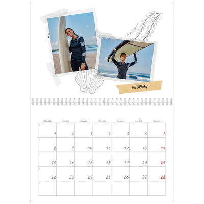 Fotokalender A4 dobbel (30 x 40 cm) — Scrapbook stil [Februar]