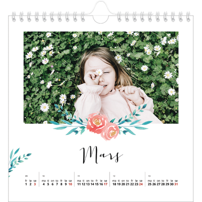 Månedskalender kvadratisk — Blomsterillustrasjoner [Mars]