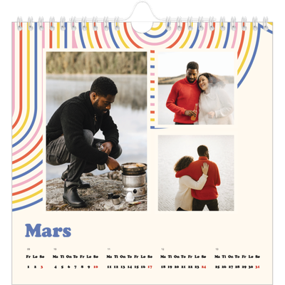 Månedskalender kvadratisk — Retro striper [Mars]