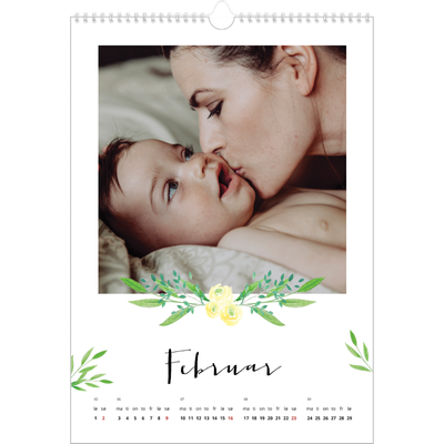 A3 Månedskalender — Blomsterillustrasjoner [Februar]