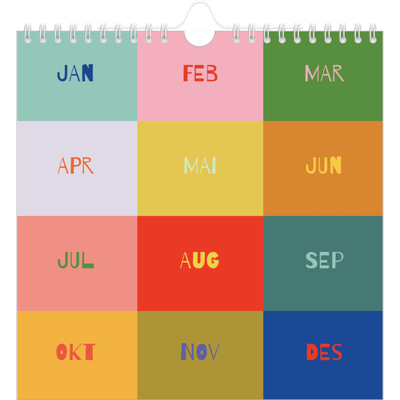 Månedskalender kvadratisk — Fargerik kalender [kalender-forside]