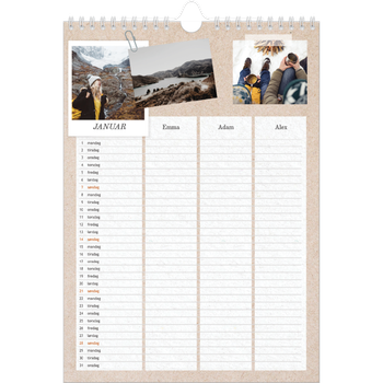 Fotokalender A4 — Naturlig planlegger - Familie på 3