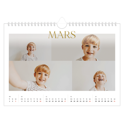 Fotokalender A4 — Gull stor skrift [Mars]