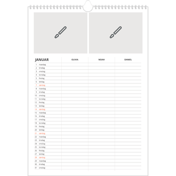 Fotokalender A3 — Design selv - Familie på 3