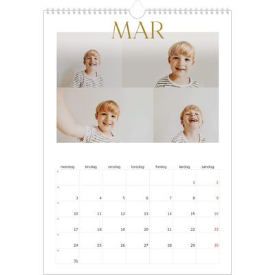 A3 Månedskalender — Gull stor skrift [Mars]