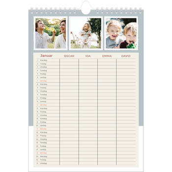 Fotokalender A4 — Familieplanlegger i jordfarger - Familie på 4