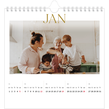 Fotokalender Kvadratisk — Gull stor skrift