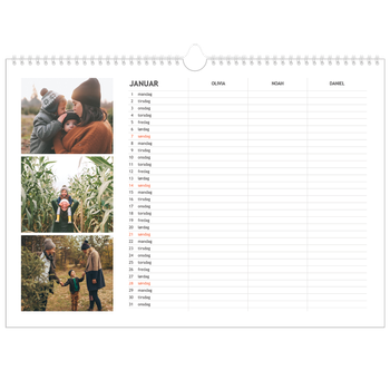 Fotokalender A3 — Enkel planlegger - Familie på 3