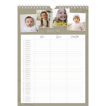 Fotokalender A4 — Jordnært design - Familie på 3