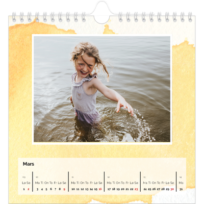 Månedskalender kvadratisk — Vannfarger i bakgrunn [Mars]