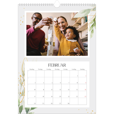 A3 Månedskalender — Naturlig akvarell [Februar]