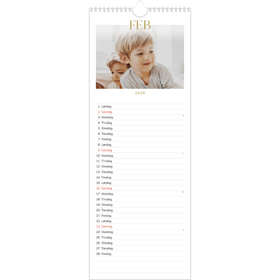 Fotokalender smal  — Gull stor skrift [Februar]