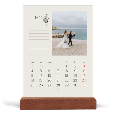 Bordkalender med trestativ - Stående — Initialer i blomst [Januar]