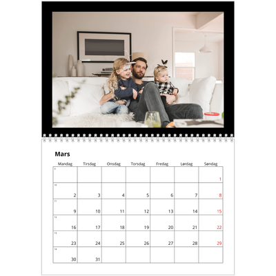 Fotokalender A4 dobbel (30 x 40 cm) — Svart ramme [Mars]