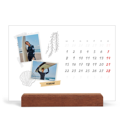 Bordkalender med trestativ - Liggende  — Scrapbook stil [Februar]