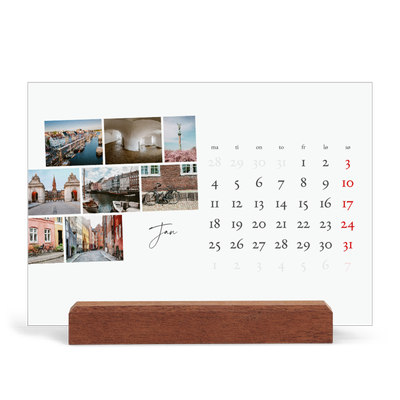 Bordkalender med trestativ - Liggende  — Byferie (hvit) [Januar]