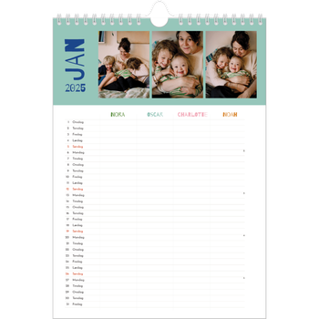 Fotokalender A4 — Fargerik kalender Familie på 4