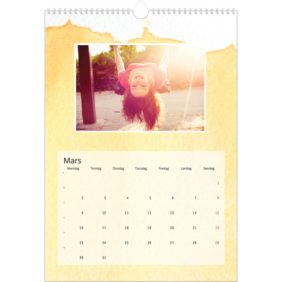 A3 Månedskalender — Vannfarger i bakgrunn [Mars]