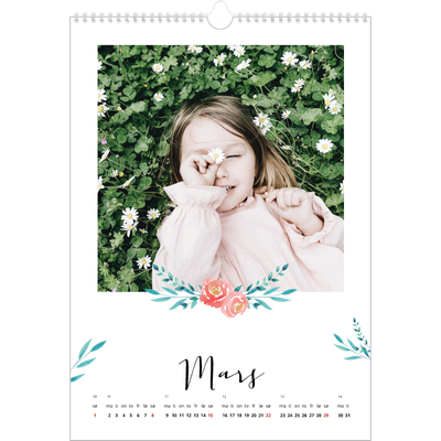 A3 Månedskalender — Blomsterillustrasjoner [Mars]