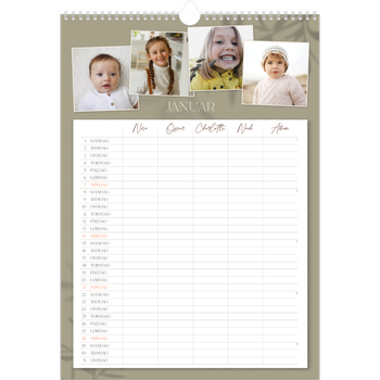 Fotokalender A3 — Jordnært design - Familie på 5