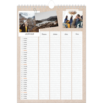Fotokalender A4 — Naturlig planlegger - Familie på 4