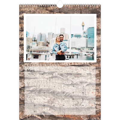 A3 Månedskalender — Bakgrunn i bark [Mars]