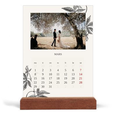 Bordkalender med trestativ - Stående — Blekk & blomst [Mars]