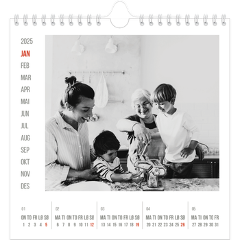 Fotokalender Kvadratisk — Uthevet i rødt