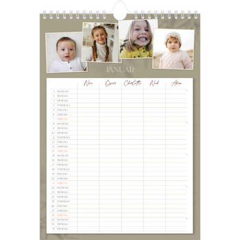 Fotokalender A4 — Jordnært design - Familie på 5