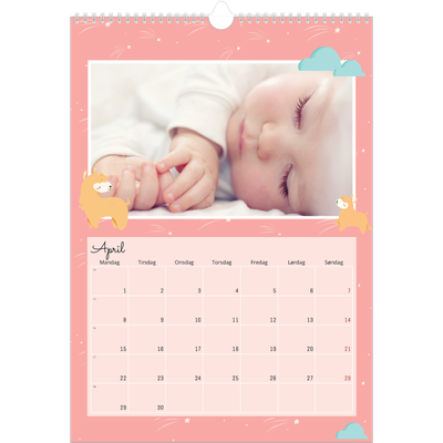 A3 Månedskalender — Søte dyr [April]