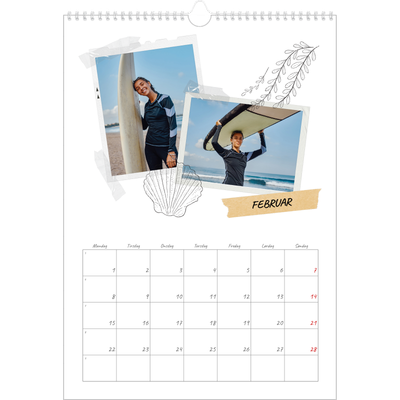 A3 Månedskalender — Scrapbook stil [Februar]