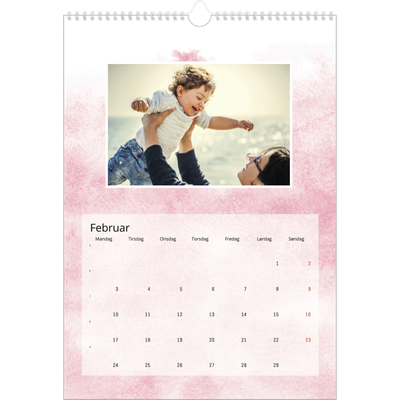 A3 Månedskalender — Vannfarger i bakgrunn [Februar]