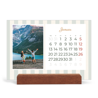 Bordkalender med trestativ - Liggende  — Skrift og striper [Januar]