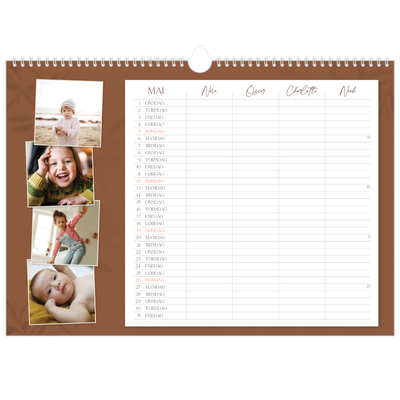 Familiekalender A3 Liggande — Jordnært design - Familie på 4 [kalender-forside]