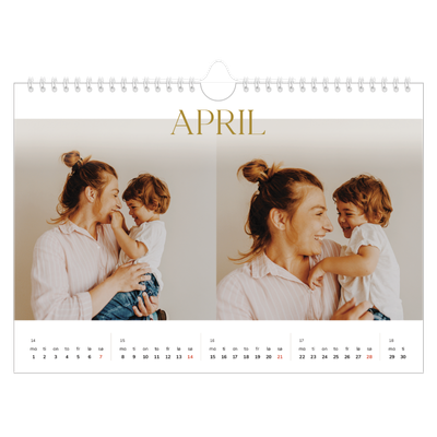 Fotokalender A4 — Gull stor skrift [April]