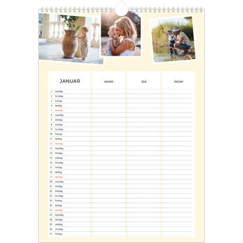 Fotokalender A3 — Moderne planlegger - Familie på 3