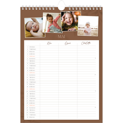A4 Familieplanleggere — Jordnært design - Familie på 3 [kalender-forside]