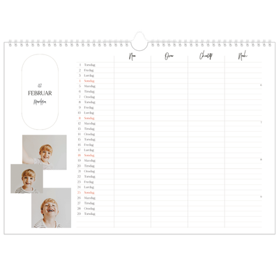 Familiekalender A3 Liggande — Planleggeren - Familie på 4 [Februar]