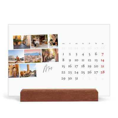 Bordkalender med trestativ - Liggende  — Byferie (hvit) [Mars]