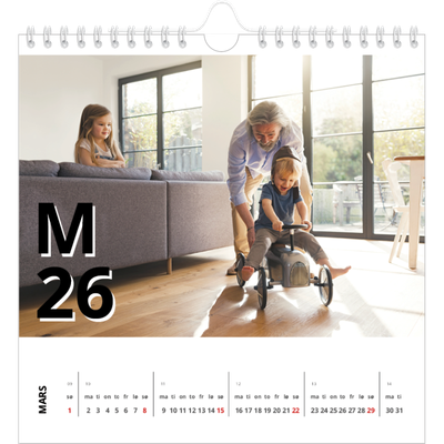 Månedskalender kvadratisk — Bokstav og tall [Mars]